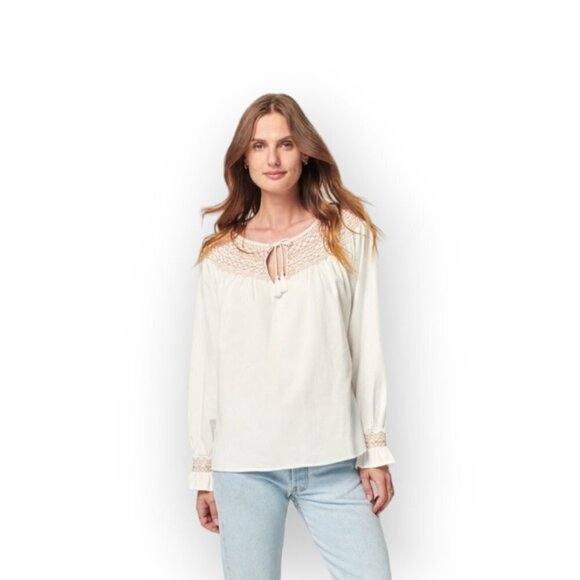 Faherty Laura Embroidered Top Whisper White Cotton XS Phoebe Buffay Boho Hippie - Picture 9 of 16